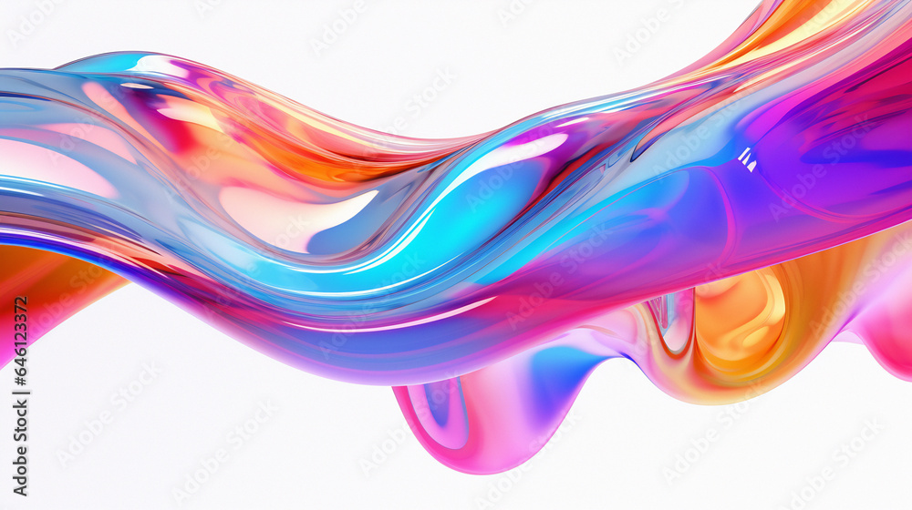 Poster 3d illustration of flowing multicolored gradient substance. abstract holographic background.