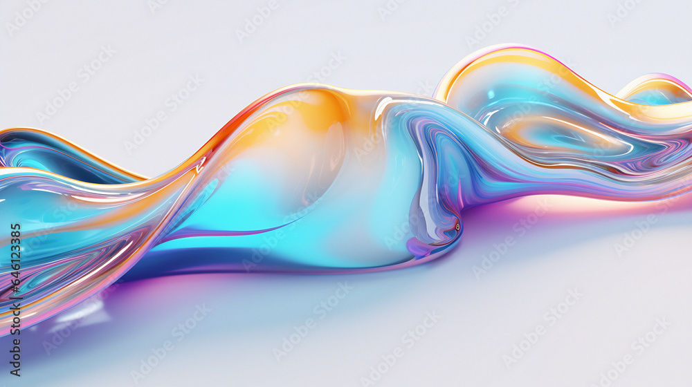 Poster 3d illustration of flowing multicolored gradient substance. abstract holographic background.
