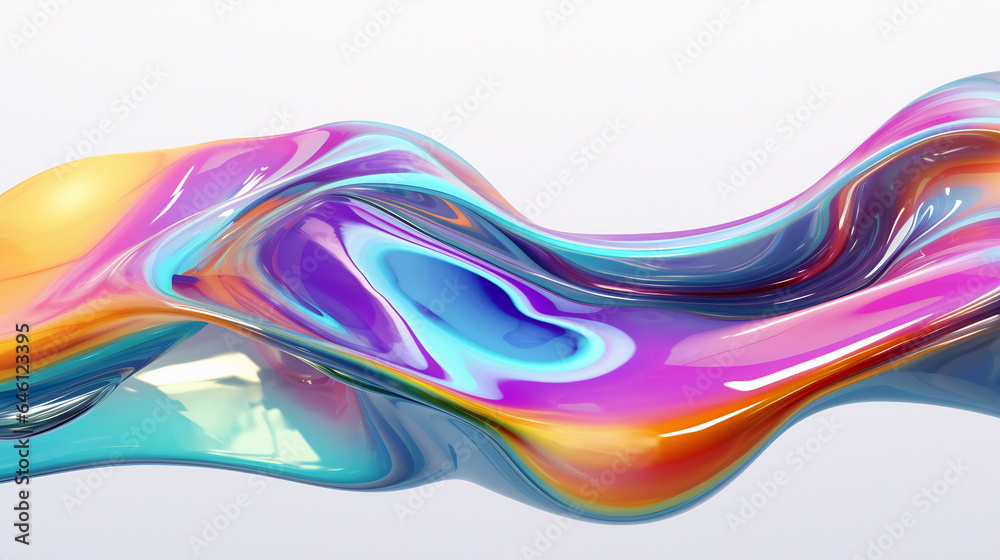 Aufkleber 3d illustration of flowing multicolored gradient substance. abstract holographic background.