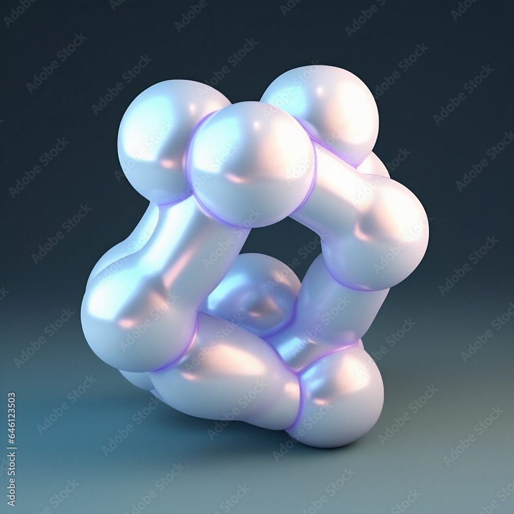 Poster 3D illustration of a distorted holographic blobs. Abstract surreal contemporary art.