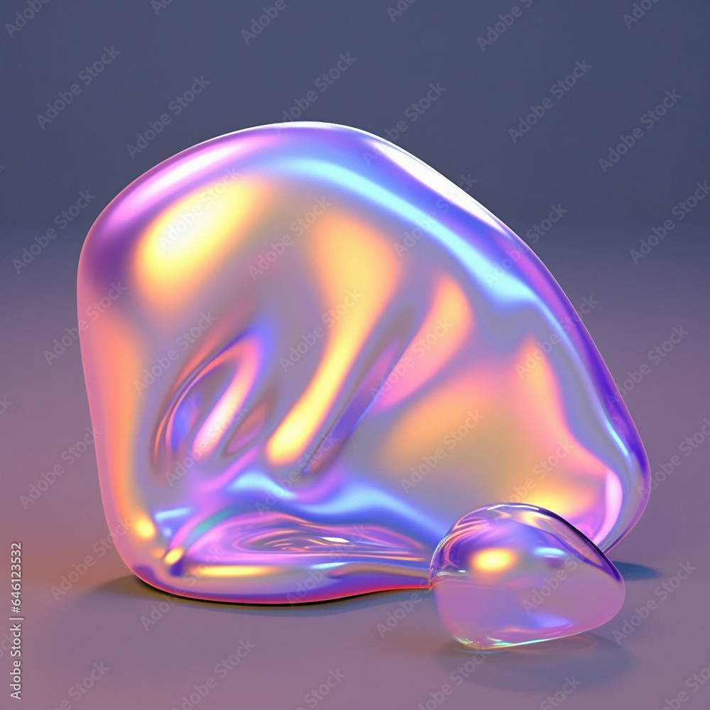 Poster 3D illustration of a distorted holographic sphere. Abstract surreal contemporary art.