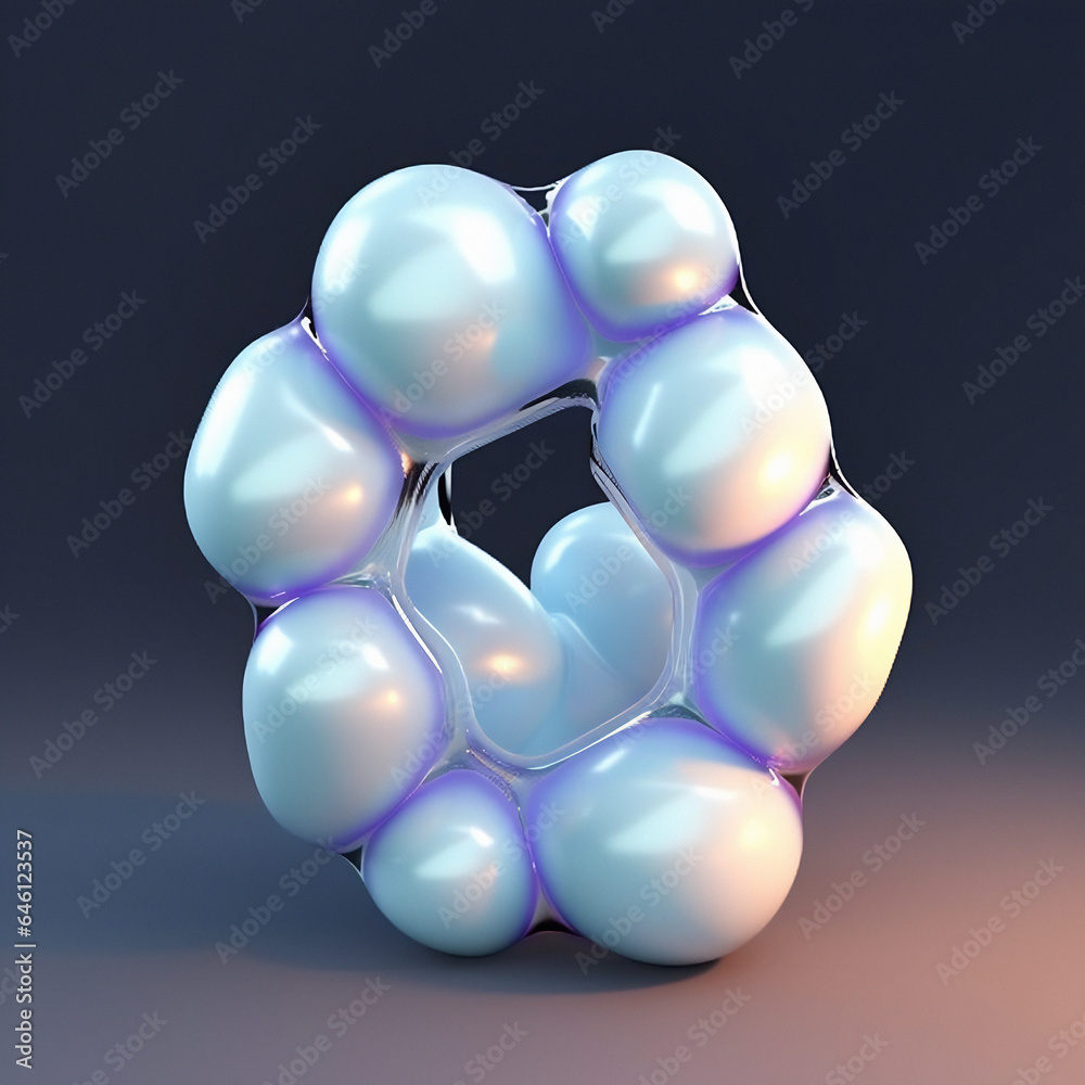 Poster 3D illustration of a distorted holographic blobs. Abstract surreal contemporary art.