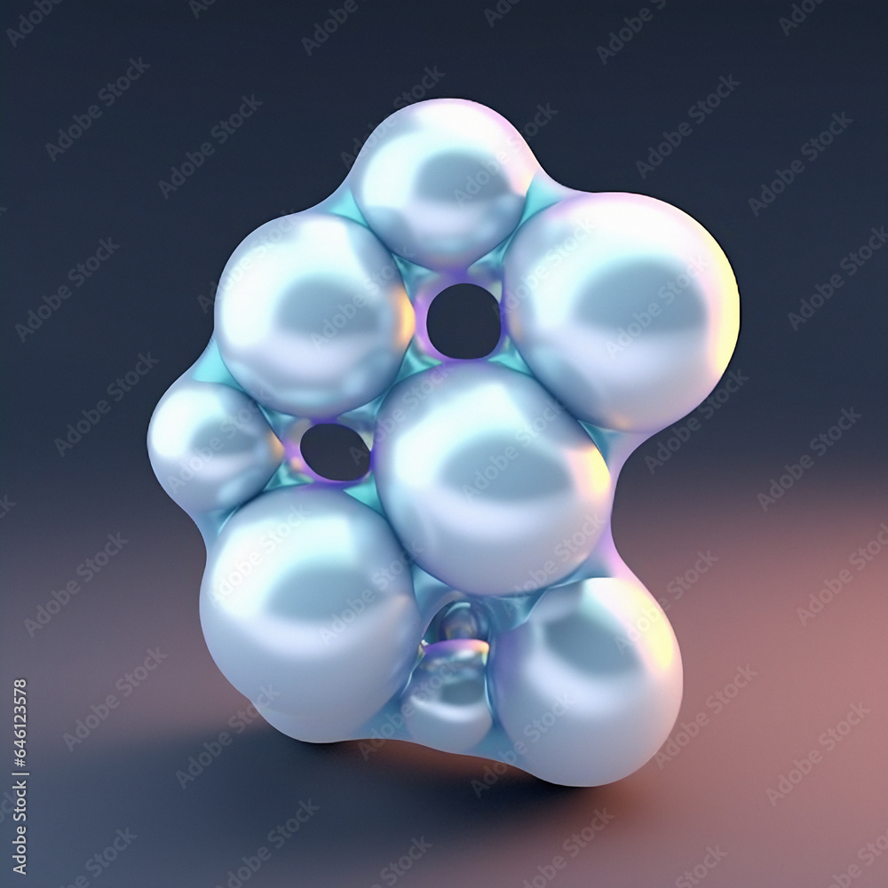 Poster 3D illustration of a distorted holographic blobs. Abstract surreal contemporary art.