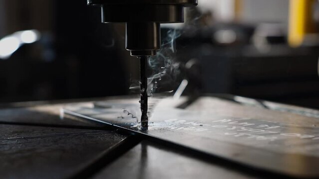 Metal drill in fatory. Metal industrial machines and tools 