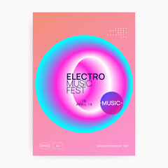 Electro Poster. Fun Effect For Brochure. Abstract Pattern For Magazine Concept. Electronic And Concert Template. Wavy Techno Fest. Purple And Blue Electro Poster