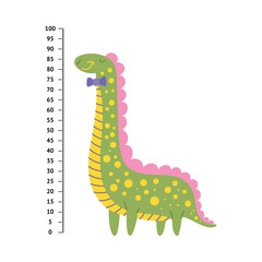 Cartoon Color Children Meter Wall or Height Chart or Wall Sticker Concept Flat Design Style. Vector illustration of Ruler for Size Measure with Dinosaur