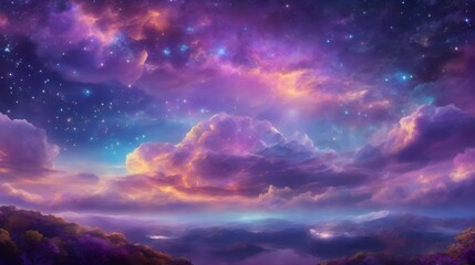 Fantasy Sky Background Sky Landscape Dreamlike Fantasy Sky Horizon Fantasy Cloudscape Colorful Starry Background AI Generative