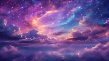 Fantasy Sky Background Sky Landscape Dreamlike Fantasy Sky Horizon Fantasy Cloudscape Colorful Starry Background AI Generative