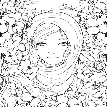 Enchanted Garden With Hijabi Fairies And Flowers Coloring Page