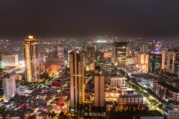 Fototapeta na wymiar Jakarta skyline by night, Indonesia
