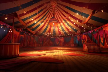 Vibrantly colored 3D render of a circus tent interior. Generative AI - obrazy, fototapety, plakaty
