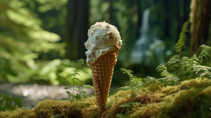 Delicious ice cream in sugar cones. AI generated
