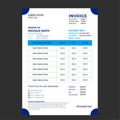minimal yellow invoice template vector design