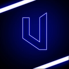 Neon Light Alphabet v with clipping path. 3D illustration