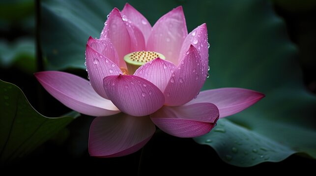 Beautiful lotus flower floating on water AI generated image