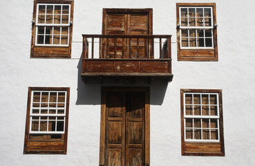Traditional house with wooden balconies at Santa Cruz de la Palma, Canary islands, Spain