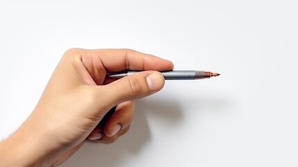 Hand holding pen to write letter or signature. AI generated image