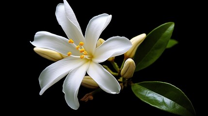 Beautiful white jasmine flower with nature background AI generated image