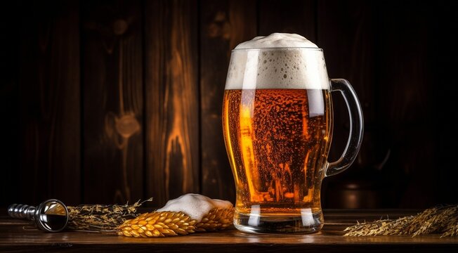 glass of beer on abstract background, beer wallpaper, glass of beer in the dark, beer with foam, alcoholic drink on dark background