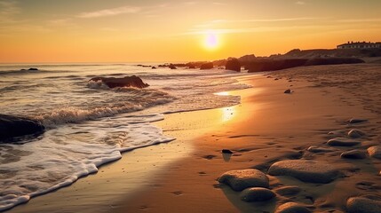 Fototapeta na wymiar Beautiful beach sea view at sunset. AI generated image