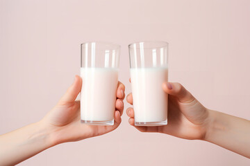 hands holding up milk glasses