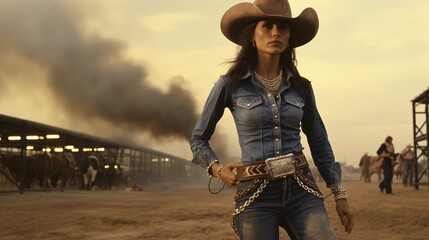 Equestrian Elegance: Cowgirl's Graceful Rodeo Moment