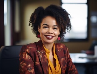 Bright Business Future: Graceful Smile of an African American Executive - obrazy, fototapety, plakaty