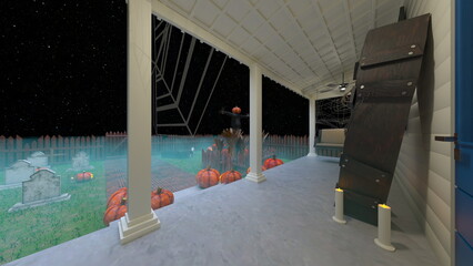 ハロウィンの飾りつけをした家