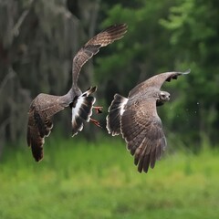 Endangered Snail Kite Competition Fight Over Apple Snail Catch Paynes Prairie Gainesville Micanopy...