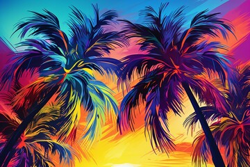 Vibrant summer palm tree art. Generative AI