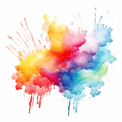 Fototapeta premium Abstract colorful rainbow color painting illustration - Circular circle frame made of watercolor splashes, isolated on white background (Generative Ai).