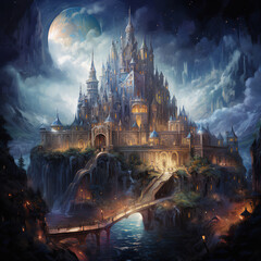 Majestic Castle in Epic Fantasy Illustration with Beautiful Magic and Intricate Details