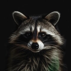 A close up of a raccoon looking at the camera
