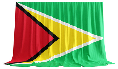 Guyanese Flag Curtain in 3D Rendering Showcasing Guyana's Natural Beauty