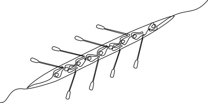 Team member rowing boat Teamwork concept. Continuous one line