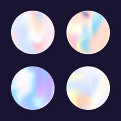 Gradient round set with holographic mesh. Abstract hologram.