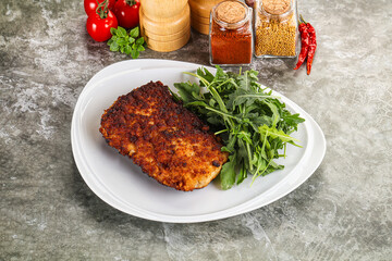 Tasty roasted breaded meat schnitzel