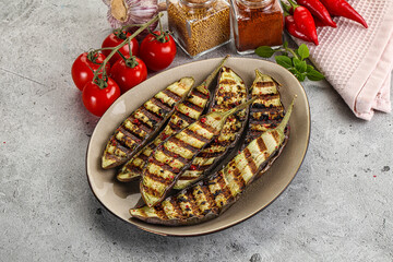 Grilled tasty ripe eggplant slice