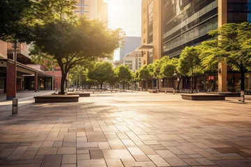 Foto op Plexiglas Empty urban plaza with vacant street pavement at city center. Generative AI © Koda