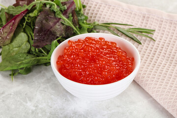 Red caviar in the bowl