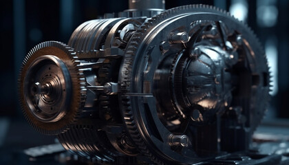 Metallic machinery turning steel wheels in a heavy manufacturing industry generated by AI