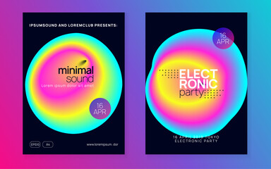 Dance Flyer. Fun Club Event. Trance And Concert Design. Gradient Pattern For Cover Concept. Wave Glitch For Presentation. Pink And Blue Dance Flyer