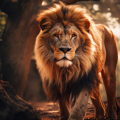 Fototapeta premium Cinematic Ultra HD Image of Lion in Natural Habitat with Dramatic Lighting and High Dynamic Range