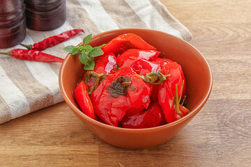 Marinated red bell pepper with oil