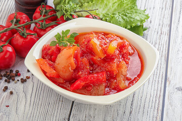 Hungarian lecho with tomato and paprika