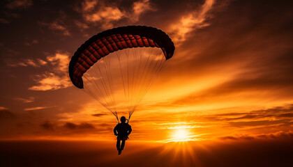 Men flying high up in the sky, enjoying extreme sports generated by AI
