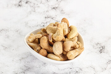 Cashew nuts heap in the bowl