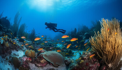 Fototapeta na wymiar Swimming below the multi colored reef, exploring sea life adventure generated by AI
