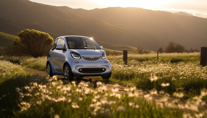 Driving sports utility vehicle through mountain landscape, enjoying summer adventure generated by AI