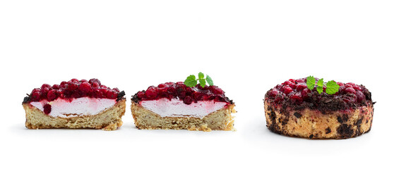 Tasty homemade cranberry tarts isolated on white